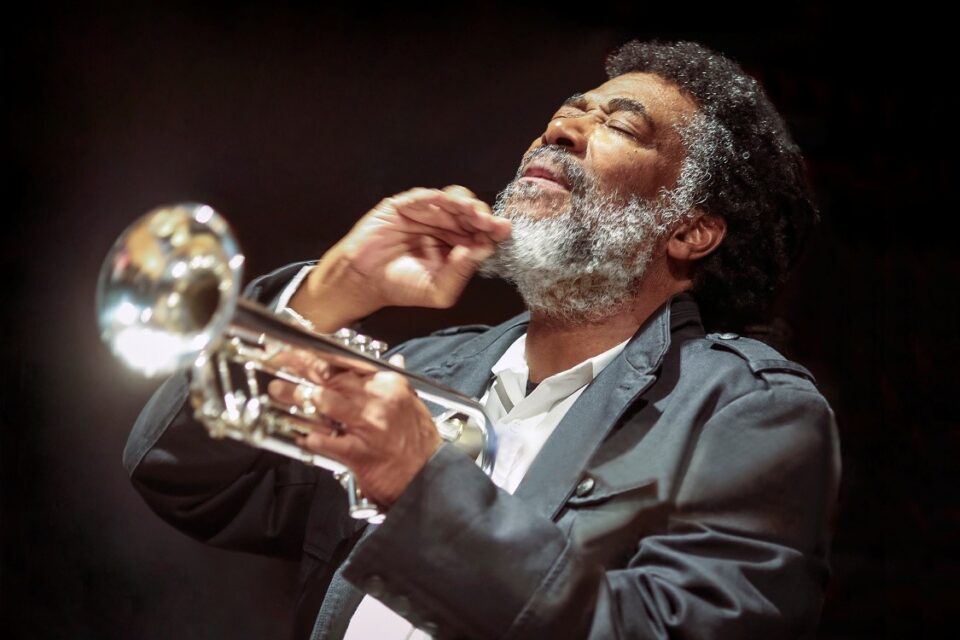 Wadada Leo Smith playing trumpet